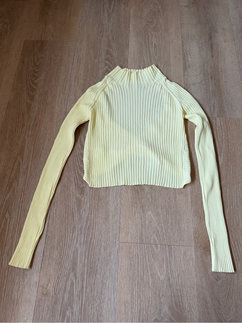 Dion Lee Pale Yellow Ribbed Mock Neck Long-Sleeve Crop Top